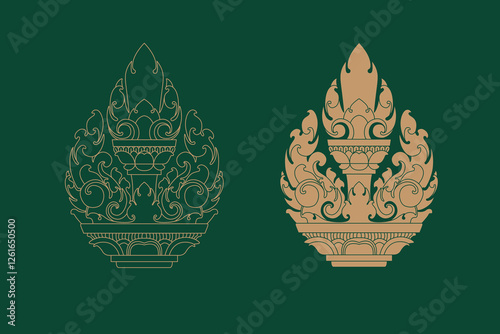 Ancient art drawing style draw base on carving art of temple in Siem Reap, Cambodia. It's inspired from lotus flower. It's good for traditional design, culture project, classic house decoration. 