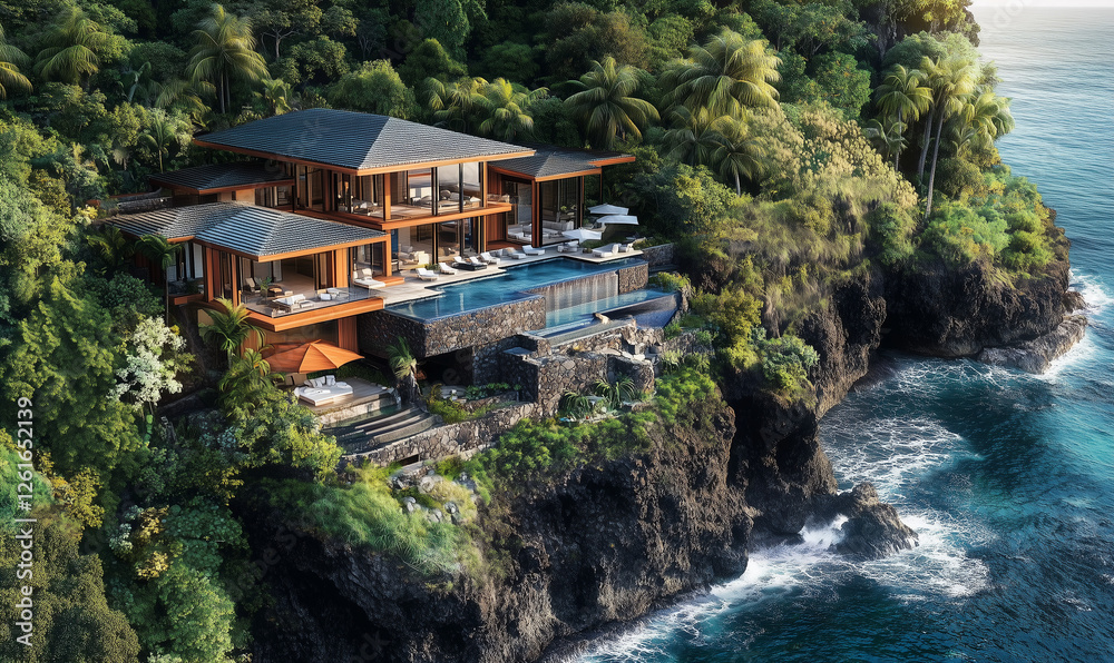 High-End Luxury Estate Perched Atop Majestic Cliffs Overlooking Vast Oceanic Horizons and Timeless Scenic Landscapes High-End Luxury Estate Perched Atop Majestic Cliffs Overlooking Vast Oceanic Horizons and Timeless Scenic Landscapes