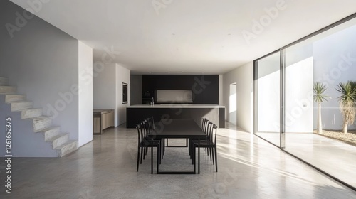 Wallpaper Mural Modern minimalist dining room, kitchen view, patio access, sunlight Torontodigital.ca