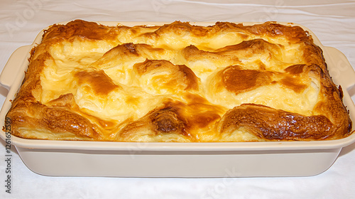 Golden Baked Puff Pastry Dessert in Beige Dish a Culinary Delight Ready to Savor and Share photo