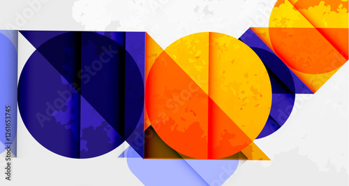 Squares, circles and triangles and grainy noisy texture. Vector Illustration For Wallpaper, Banner, Background, Card, Book Illustration, landing page