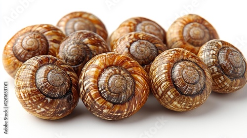 Close-Up of Natural Spiral Shells on a White Background. Generative AI photo