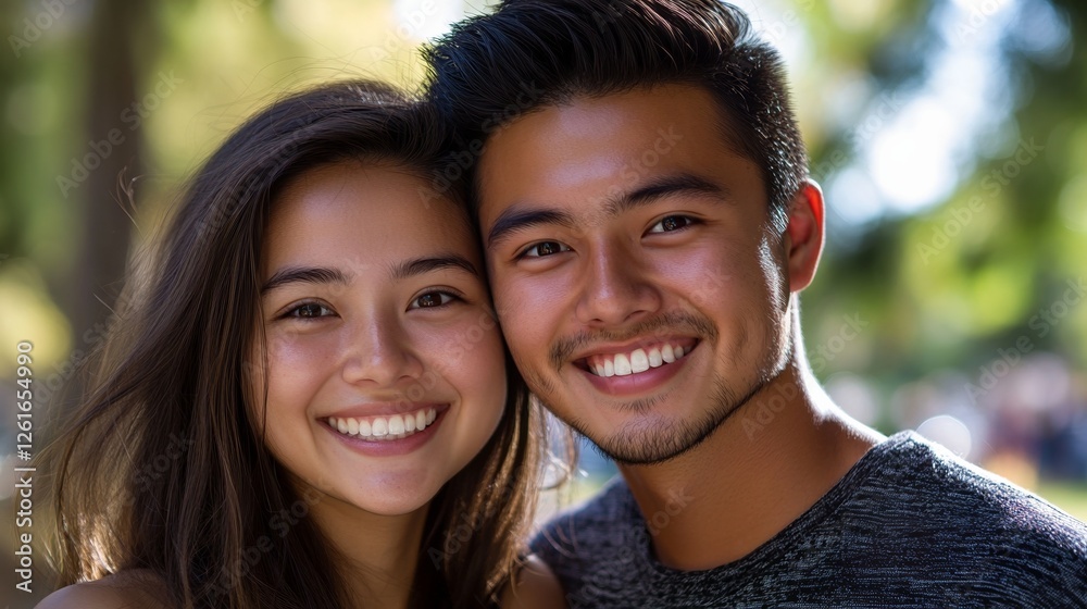Fototapeta premium Smiling faces radiate warmth and connection in a close-up portrait.