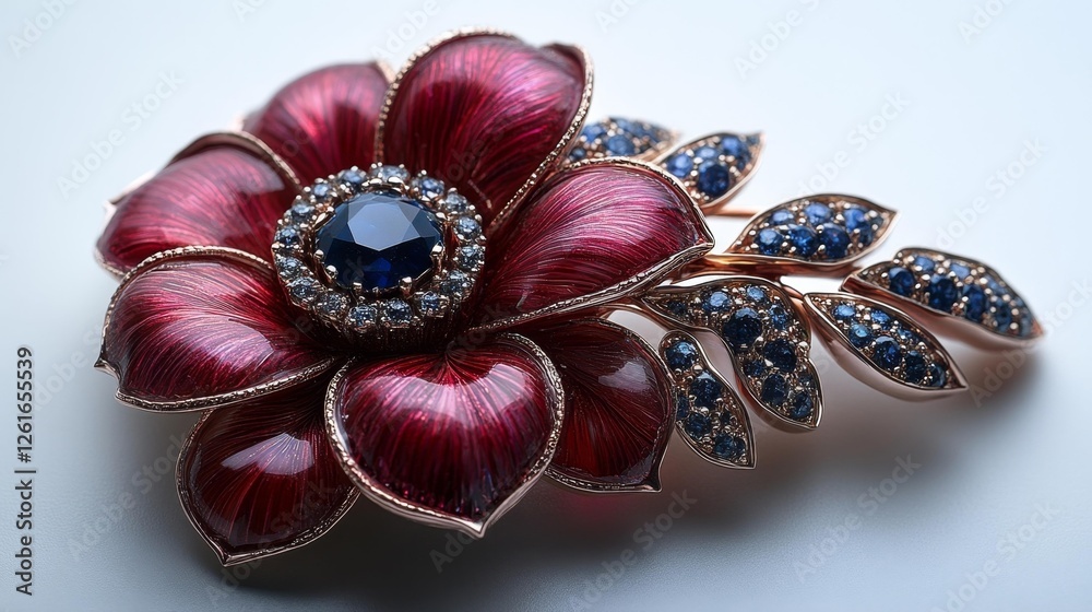 Naklejka premium A Stunning Gold Flower Brooch with Blue Gemstones and Intricate Detailing. Generative AI