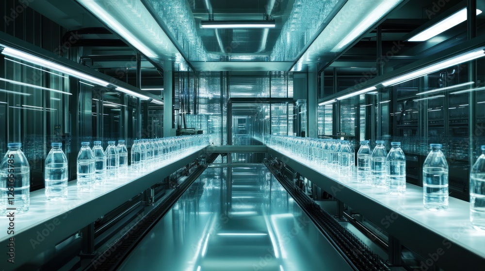 Fototapeta premium Futuristic Bottling Plant: A Modern Conveyor Belt System