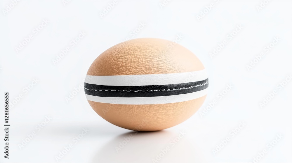Close-up of a brown leather ball with black and white stripes isolated on white background. Generative AI Close-up of a brown leather ball with black and white stripes isolated on white background. Generative AI