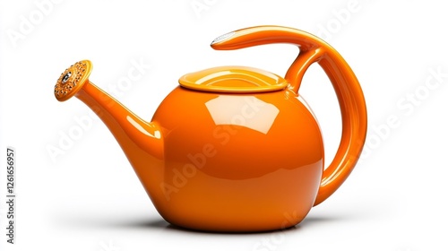 Orange Watering Can with Shiny Finish on a White Isolated Background. Generative AI photo