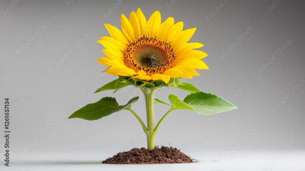 Obraz premium Vibrant Sunflower in Bloom with Fresh Green Leaves. Generative AI