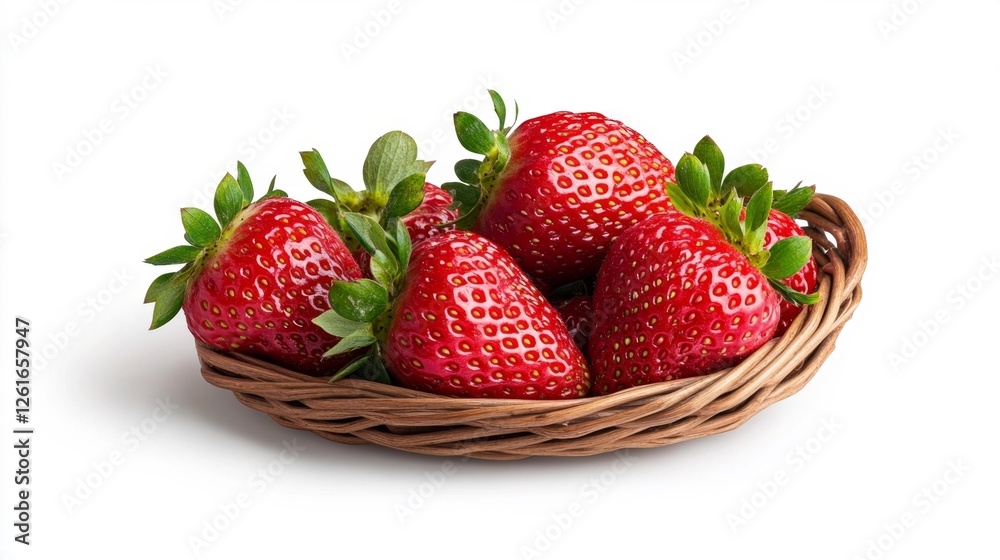 Fresh strawberries in a woven basket isolated on a white background. Generative AI Fresh strawberries in a woven basket isolated on a white background. Generative AI