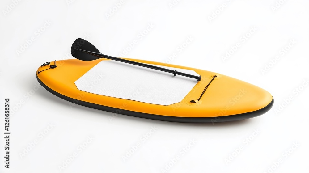 Yellow Inflatable Stand-Up Paddle Board with Paddle Isolated on White Background. Generative AI Yellow Inflatable Stand-Up Paddle Board with Paddle Isolated on White Background. Generative AI
