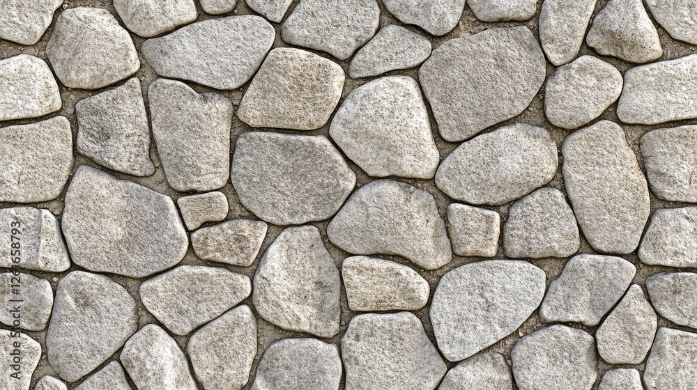 A detailed high-resolution seamless gray cobblestone texture with stone shapes, ideal for construction or 3D rendering projects. The tileable design features natural, grungy stone patterns that can be