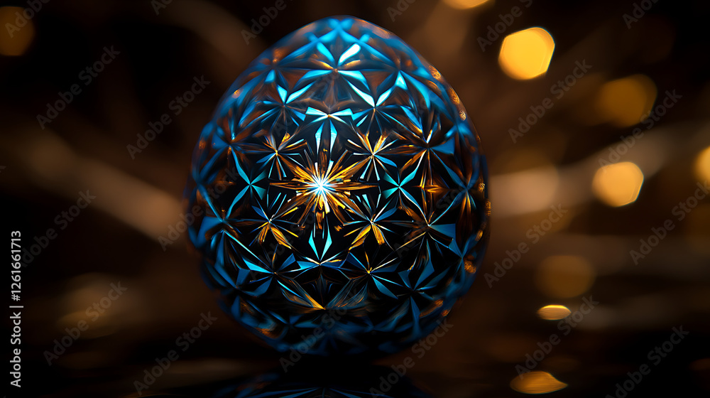 Obraz premium Luminous Easter Egg with Geometric Facets and Golden Reflections a Captivating Spring Time Art Piece
