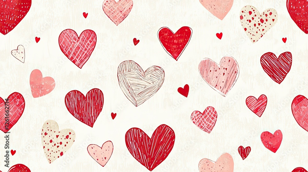 Colorful Hand-Drawn Hearts Pattern on Soft Beige Background Colorful Hand-Drawn Hearts Pattern on Soft Beige Background
