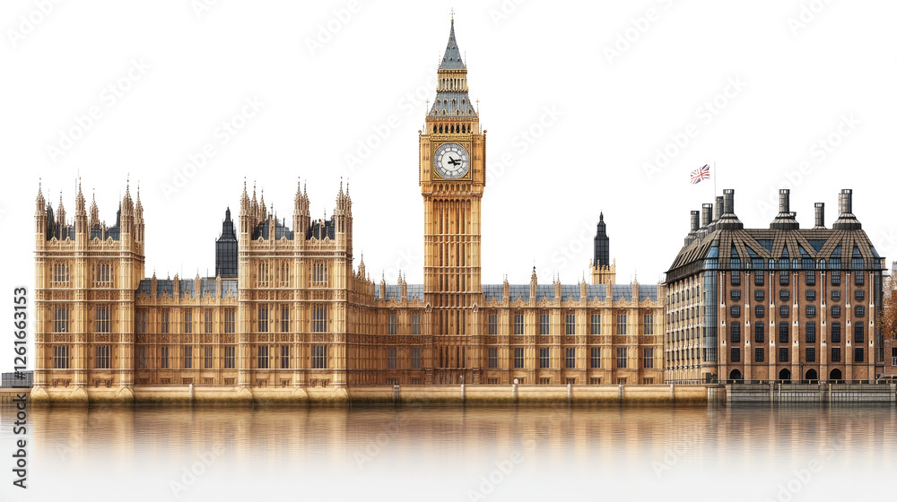 Fototapeta premium Westminster's Majesty: A detailed view of the iconic Big Ben and the Palace of Westminster, rendered in a realistic style.