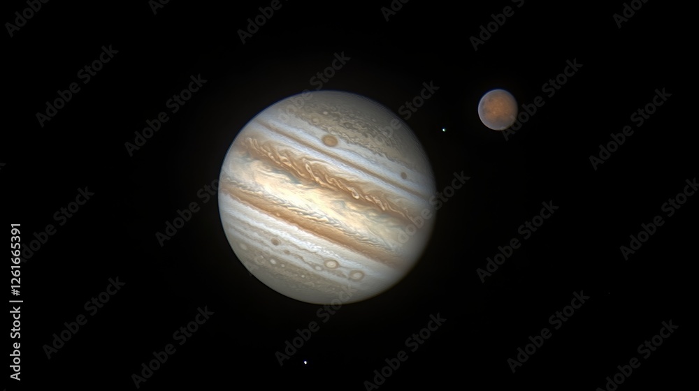 Jupiter and Moon align with distant Mars, a celestial harmony in the night sky Jupiter and Moon align with distant Mars, a celestial harmony in the night sky