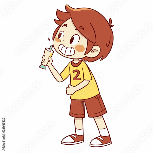 Joyful Boy Enjoying a Refreshing Beverage