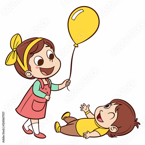 Joyful Children's Playtime with Yellow Balloon