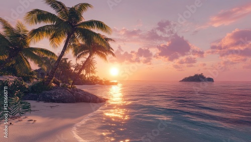 Tropical Sunset Beach Paradise Scene