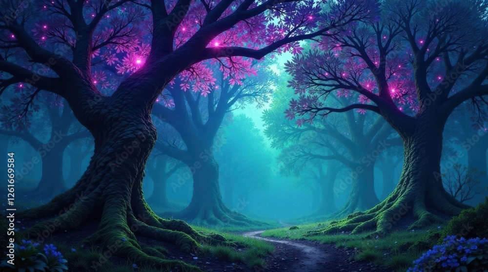 Enchanted Forest Path A Mystical Journey Through Glowing Trees and Mossy Ground Enchanted Forest Path A Mystical Journey Through Glowing Trees and Mossy Ground