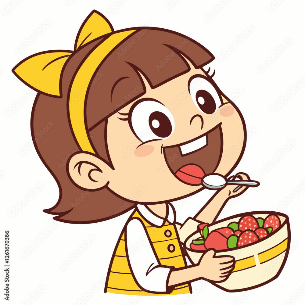 Delightful Girl Enjoying a Bowl of Fresh Strawberries Delightful Girl Enjoying a Bowl of Fresh Strawberries