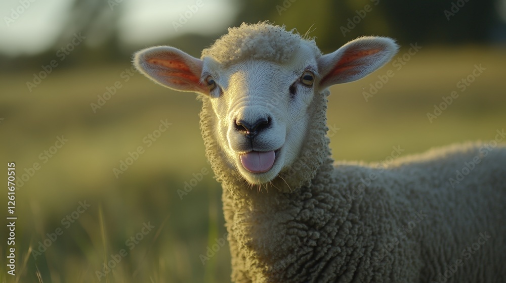 Sheep playfully sticking out its tongue, a moment of lighthearted charm. Sheep playfully sticking out its tongue, a moment of lighthearted charm.