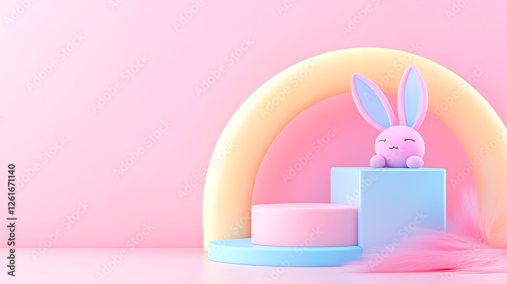Pastel Dreamscape Serene Easter Bunny on Minimalist Podium Design with Soft Aesthetic Harmony Pastel Dreamscape Serene Easter Bunny on Minimalist Podium Design with Soft Aesthetic Harmony