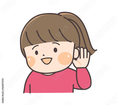 笑顔で左手を耳に当てている子供