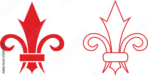 Fleur de Lys symbols or Fleur de Lis vector icon set ornament Silhouette isolated on transparent background. Flower Lily Royal Medieval Heraldic french symbol. Classic emblems flower art pattern.