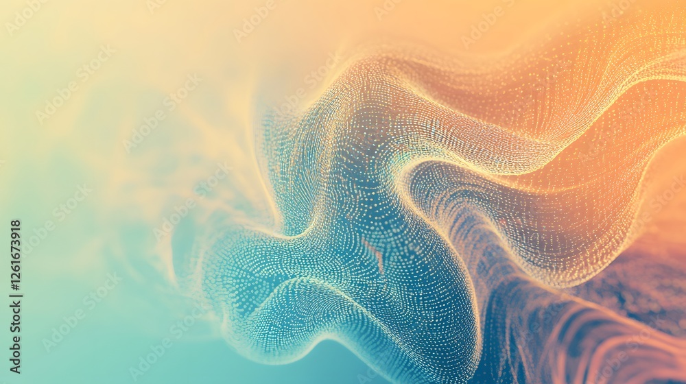 Fototapeta premium Abstract wavy patterned surface formed from many tiny glowing spheres