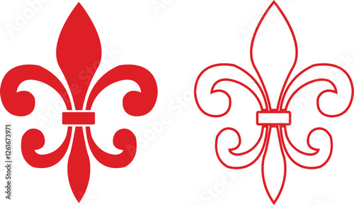 Fleur de Lys symbols or Fleur de Lis vector icon set ornament Silhouette isolated on transparent background. Flower Lily Royal Medieval Heraldic french symbol. Classic emblems flower art pattern.