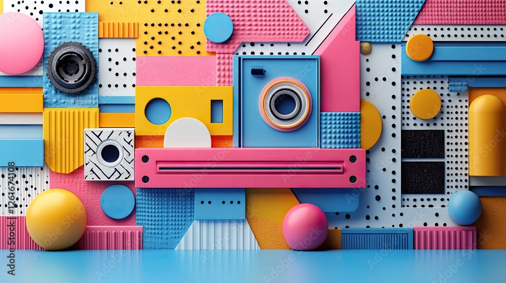 Obraz premium Colorful geometric shapes and patterns create a vibrant backdrop for creative design projects