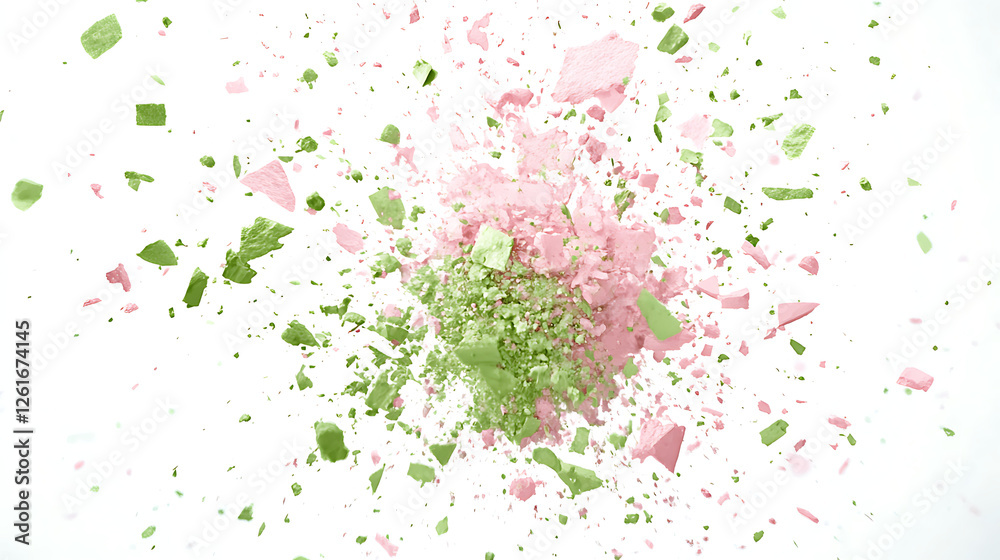 Naklejka premium Powder Explosion of Green and Pink Hues on White Background Studio Shot with Sharp Focus