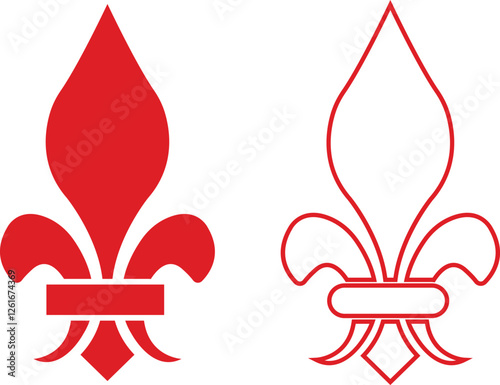 Fleur de Lys symbols or Fleur de Lis vector icon set ornament Silhouette isolated on transparent background. Flower Lily Royal Medieval Heraldic french symbol. Classic emblems flower art pattern.
