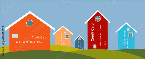 Home improvements, utility bills and repair expenses can end up on your credit card. Here is an illustration about that situation showing homes that have credit card facades. Home owners in credit car