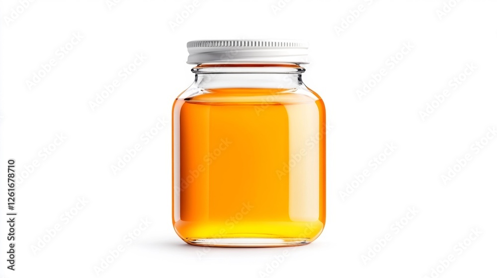 Glass Jar with Amber Liquid on Isolated White Background. Generative AI Glass Jar with Amber Liquid on Isolated White Background. Generative AI