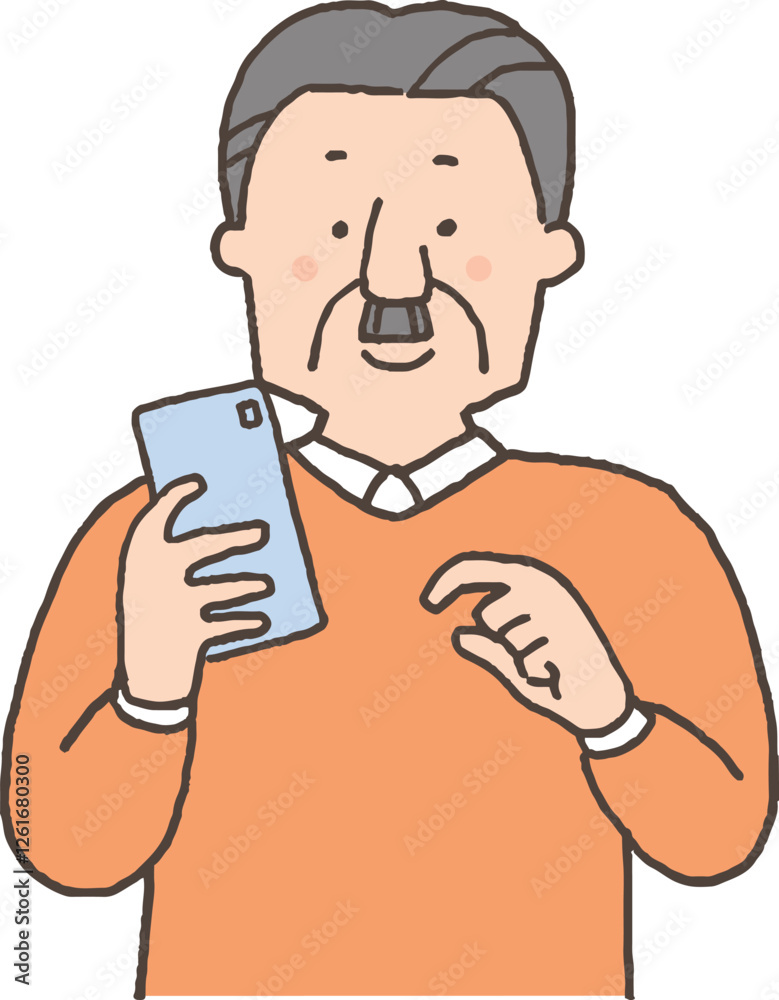 スマホを操作するシニア男性