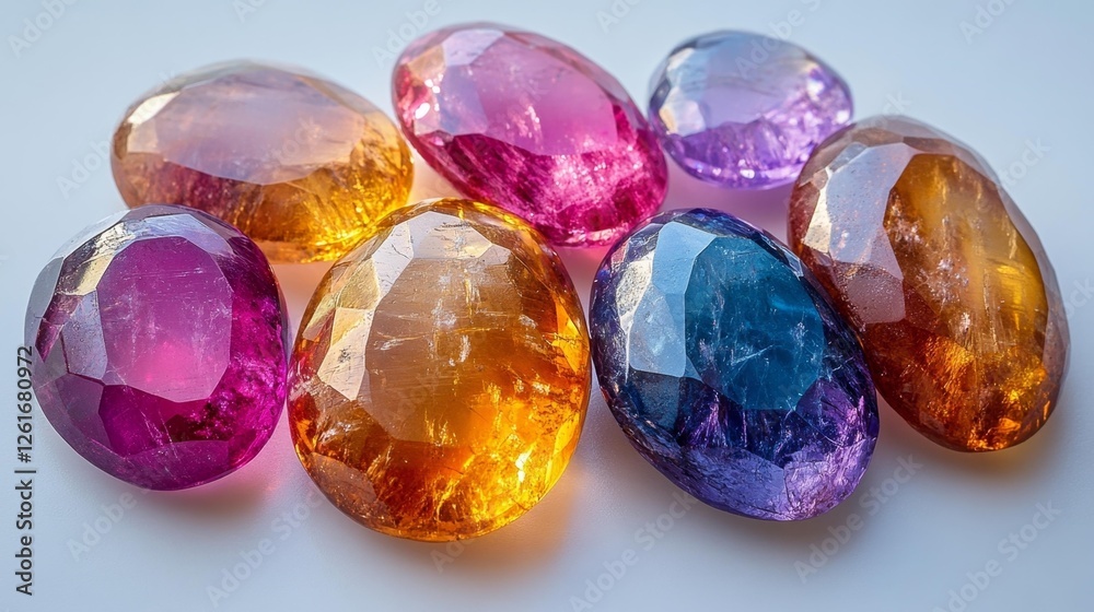 Colorful collection of precious gemstones scattered on a flat surface. Generative AI Colorful collection of precious gemstones scattered on a flat surface. Generative AI