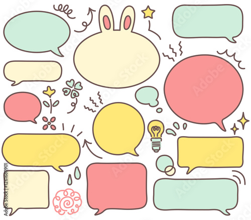 Tapety artystyczne 線画の吹き出しと記号のアイコンのカラーイラストセット 