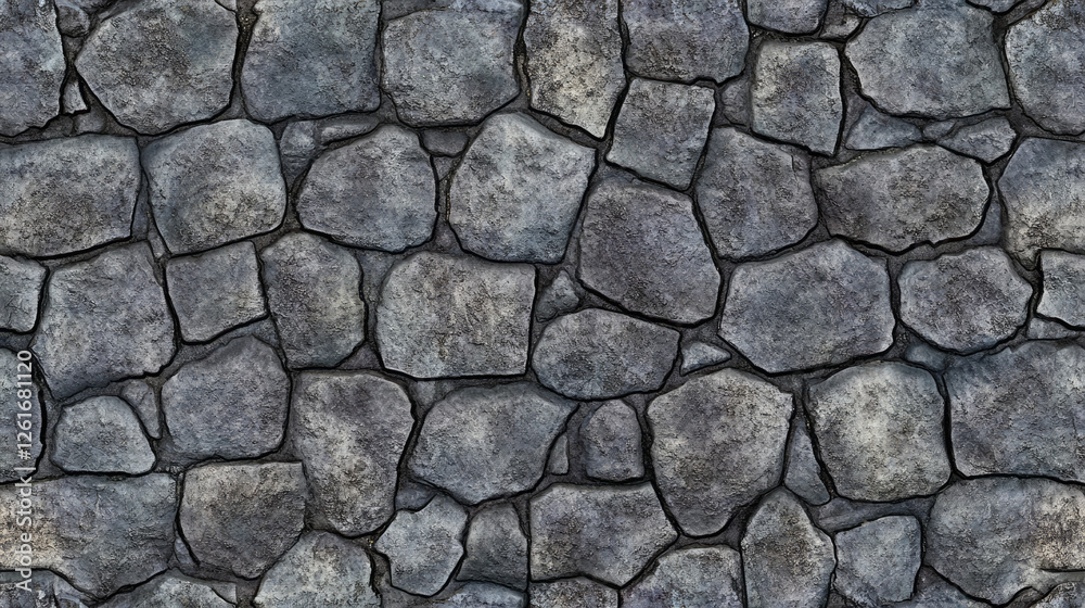 A detailed high-resolution seamless gray cobblestone texture with stone shapes, ideal for construction or 3D rendering projects. The tileable design features natural, grungy stone patterns that can be A detailed high-resolution seamless gray cobblestone texture with stone shapes, ideal for construction or 3D rendering projects. The tileable design features natural, grungy stone patterns that can be