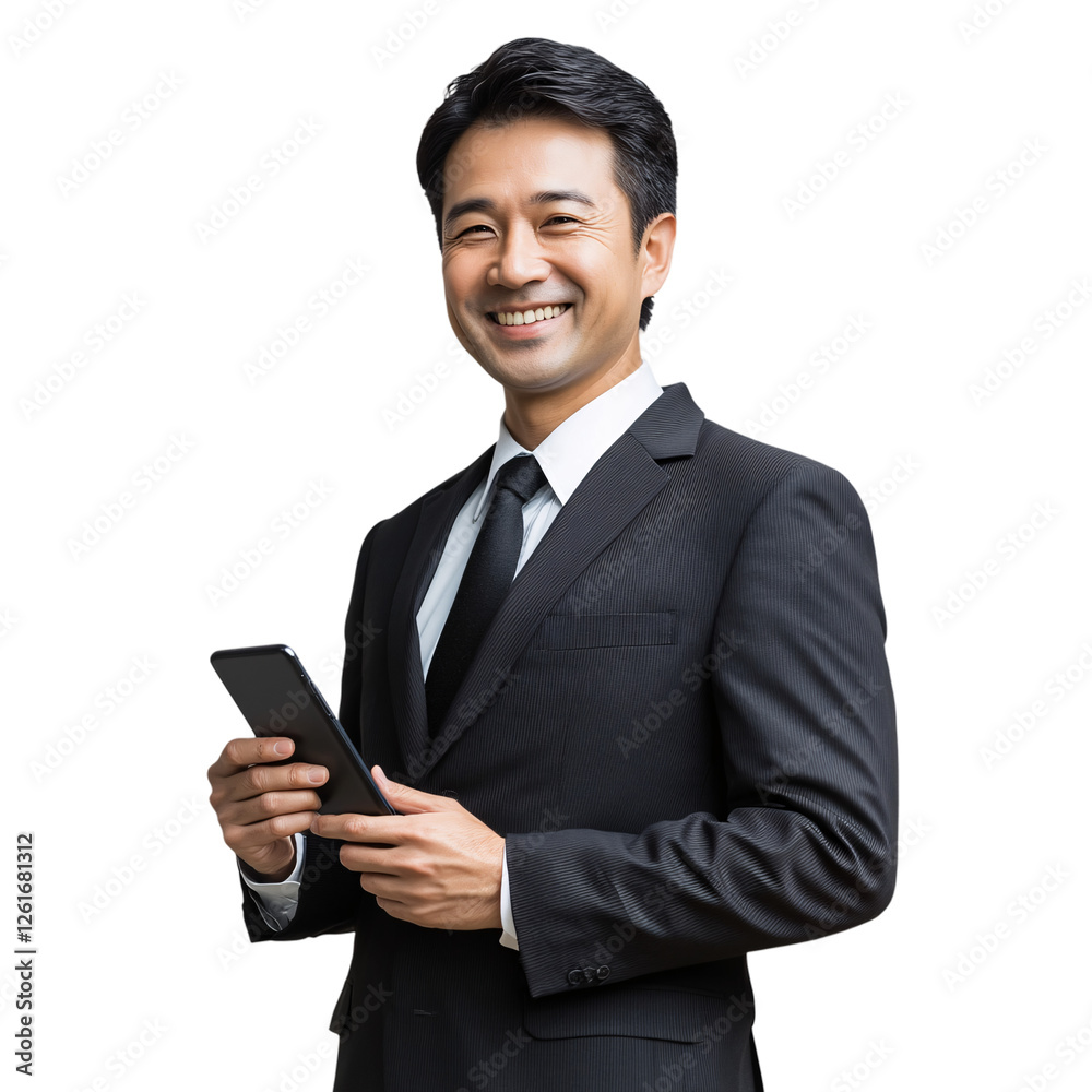 Businessman with mobile phone isolated on transparent background Businessman with mobile phone isolated on transparent background