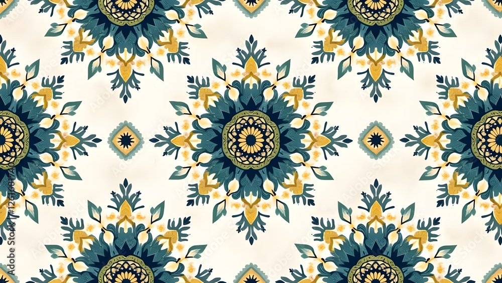 Geometric Mandala and Fern Pattern for Fashion Fabrics and Stationery