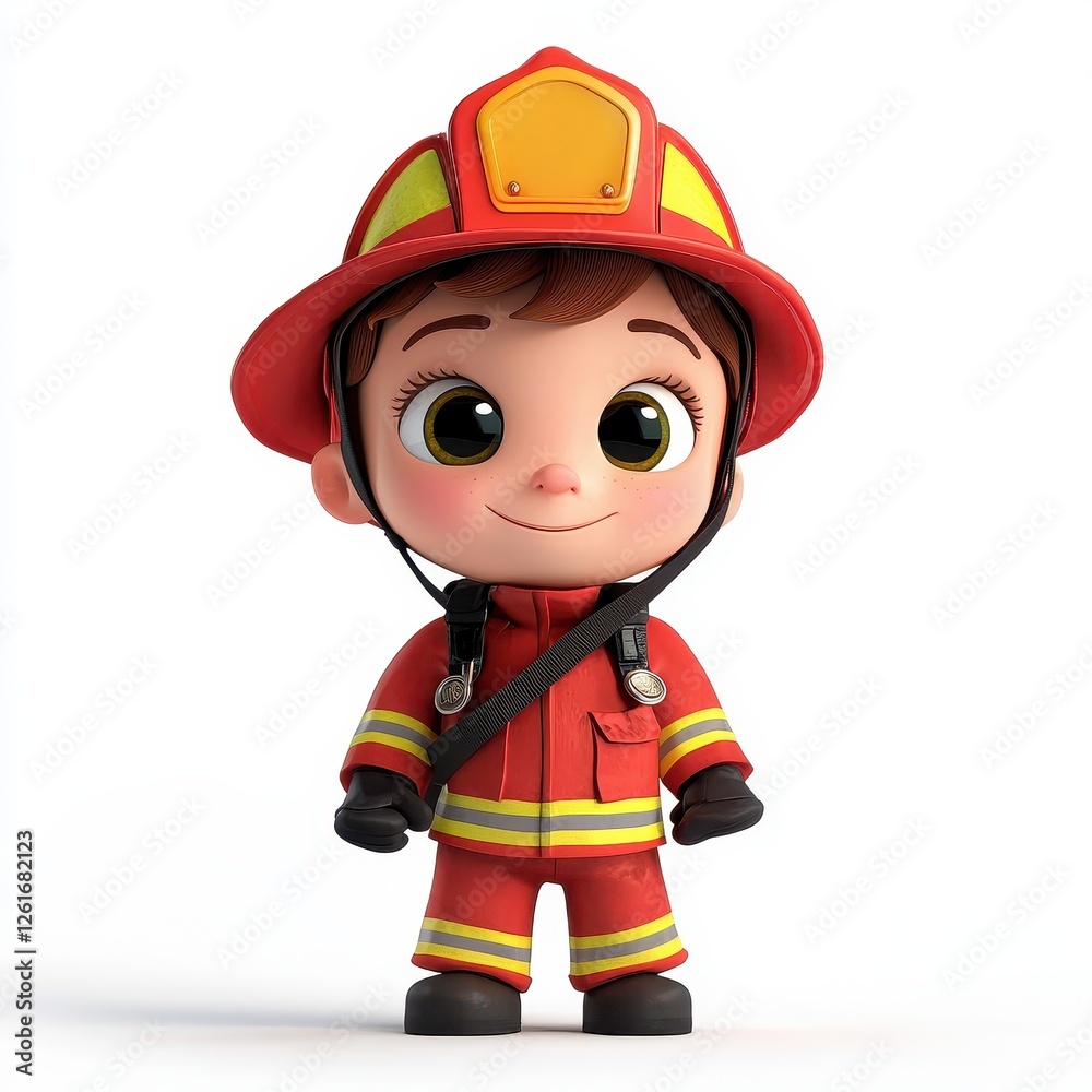 Cartoon Child in Oversized Firefighter Helmet with Cheerful Expression Cartoon Child in Oversized Firefighter Helmet with Cheerful Expression