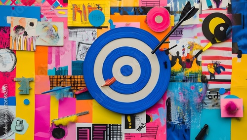 Colorful target hit, creative workspace background