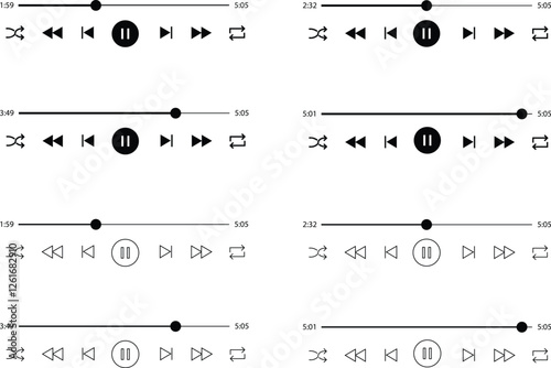 Multimedia video and music pause button icons set. Video streaming frame on internet, modern social media video pause interface template live digital stream vector isolated on transparent background.