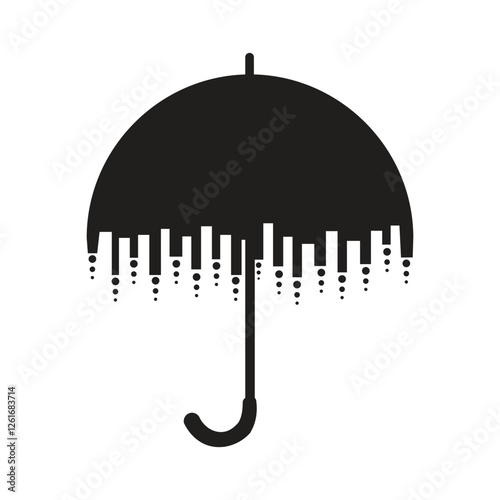 umbrella and rain drops silhouette.