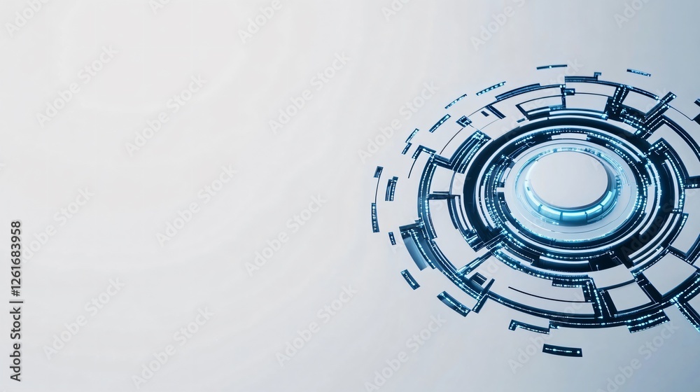 Fototapeta premium Abstract Technology Interface: An abstract circular design, showcasing a futuristic digital interface with a captivating blend of light and shadow.