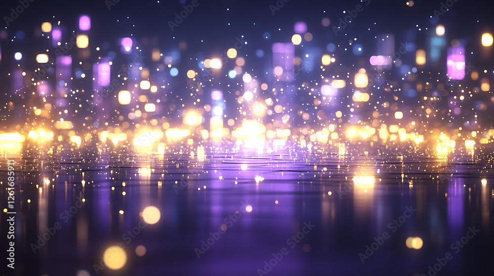 Obraz premium Shimmering Lights Abstract Reflections on Water Surface Evoking Cityscape at Night Dreamlike Scene