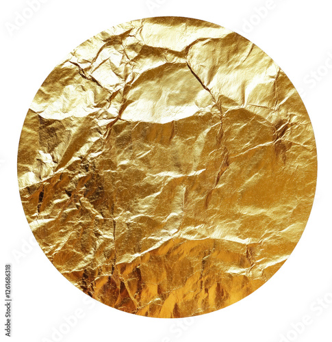 Golden Texture: Abstract image of crumpled gold foil, creating a luxurious and textured backdrop. The circular shape adds a sense of completeness and focus to the rich golden tones. 