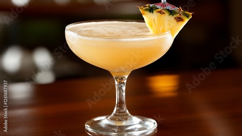 Pineapple cocktail in a coupe glass on a bar photo