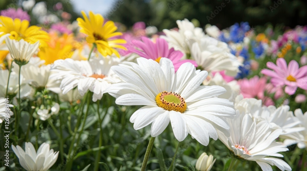 Colorful daisy flowers in a garden Colorful daisy flowers in a garden